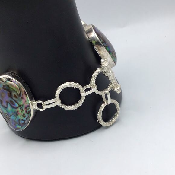 Sterling Silver Abalone Peridot Bracelet 925 Adjustable up to 8" - Picture 7 of 12